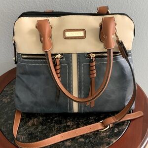 Blue and Tan Satchel Bag